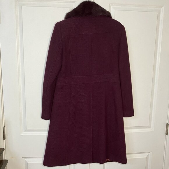 Guess by Marciano Trench Coat Womens L Purple Wool Blend Fur Collar Y2K Mob Wife - Picture 4 of 12